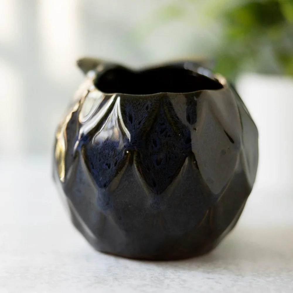 Ceramic Owl Accent Vase in Deep Brown and Blue